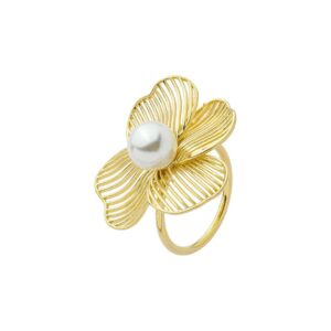 Anel Camille Flor Pérola Folheado a Ouro 18k