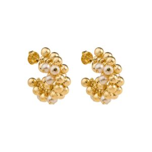 Brinco Argola Ari Esferas e Pérolas Folheado a Ouro 18k