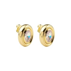 Brinco Botão Oval Ariane Zircônia Folheado a Ouro 18k