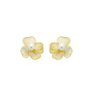 Brinco Flor Camille Pérola Folheado a Ouro 18k
