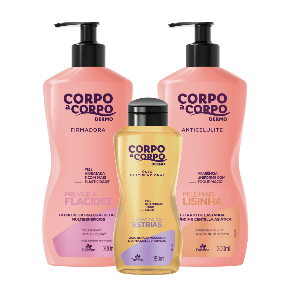Kit Corpo a Corpo Dermo (Firmador + Anticelulite + Óleo Multifuncional) 1 Kit Corpo a Corpo Dermo (Firmador + Anticelulite + Óleo Multifuncional)