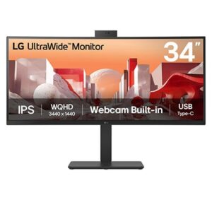 Monitor Curvo Webcam B2B LG UltraWide™ 34BA85QE-B – Tela IPS 34” 21:9, QuadHD 2K, 3800R, USB-C PD 90W, RJ45, ajustes ergonômicos, PBP, KVM integrado