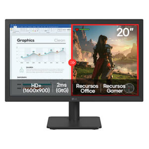Monitor LG LED Home & Office 20U401A-B Tela 20” HD+, LG Switch, Modo leitura e Flicker Safe, HDMI, VGA, 2ms (GtG), 75Hz, Black Stabilizer, Dynamic Action Sync, Crosshair, saída...