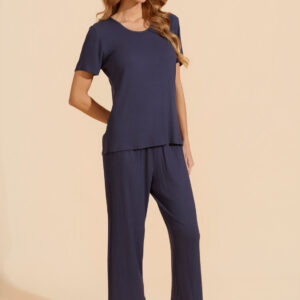 Pijama Manga Curta com Capri de Viscose Canelada