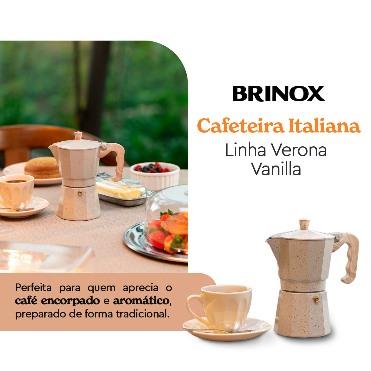 Cafeteira Italiana Brinox Verona 6 Xícaras em Alumínio Vanilla 2 Cafeteira Italiana Brinox Verona 6 Xícaras em Alumínio Vanilla