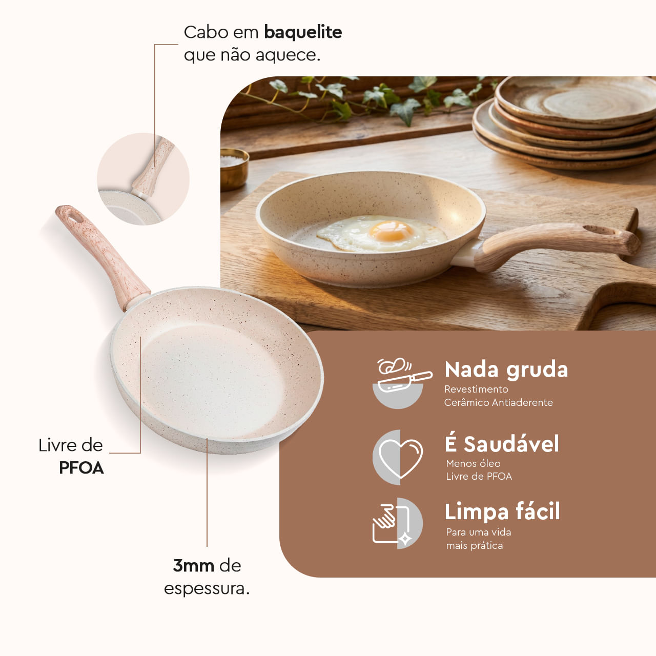 Frigideira de Indução Brinox Sirius Antiaderente Ceramic Life Ø20cm 1 Litro Vanilla 4 Frigideira de Indução Brinox Sirius Antiaderente Ceramic Life Ø20cm 1 Litro Vanilla