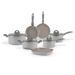 Jogo de Panelas Brinox Antiaderente Ceramic Life 7 Peças Marble Blend com Indução Cinza Claro