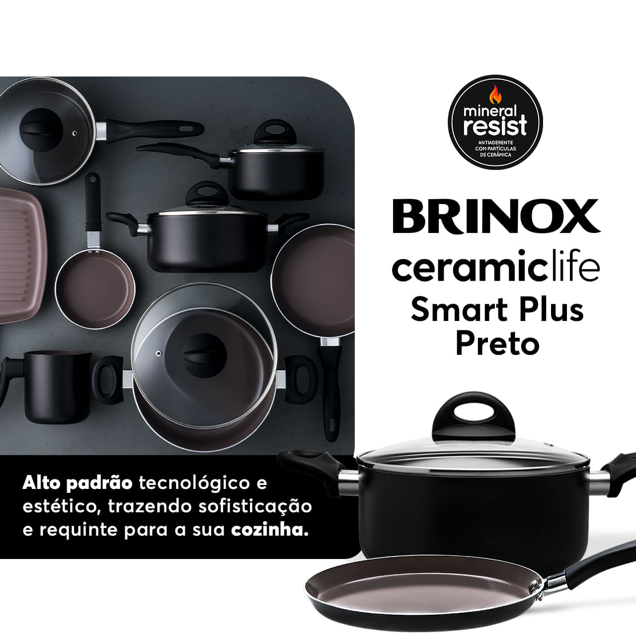 Jogo de Panelas Brinox Antiaderente Ceramic Life 8 Peças Smart Plus Preto 4 Jogo de Panelas Brinox Antiaderente Ceramic Life 8 Peças Smart Plus Preto