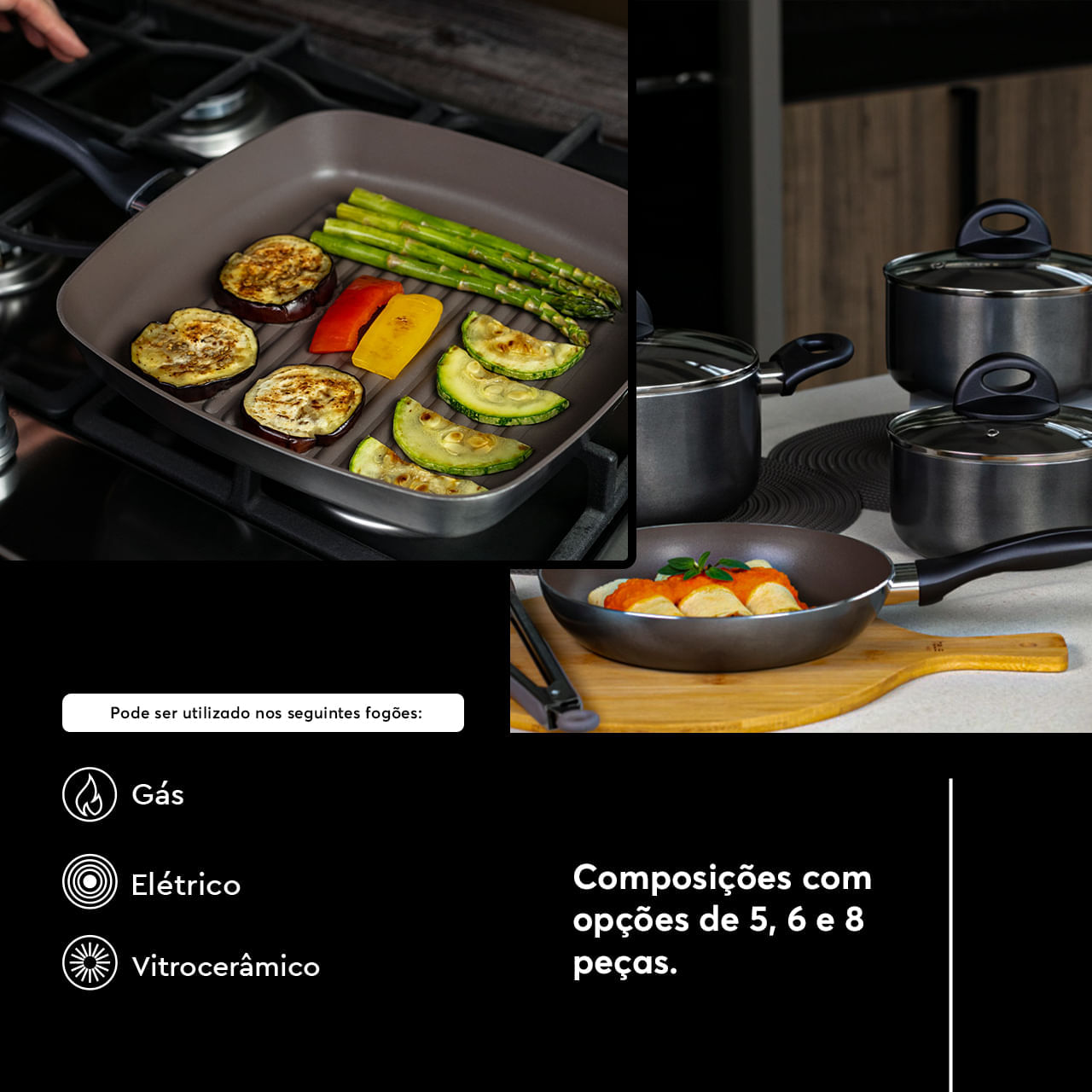 Jogo de Panelas Brinox Antiaderente Ceramic Life 8 Peças Smart Plus Preto 5 Jogo de Panelas Brinox Antiaderente Ceramic Life 8 Peças Smart Plus Preto