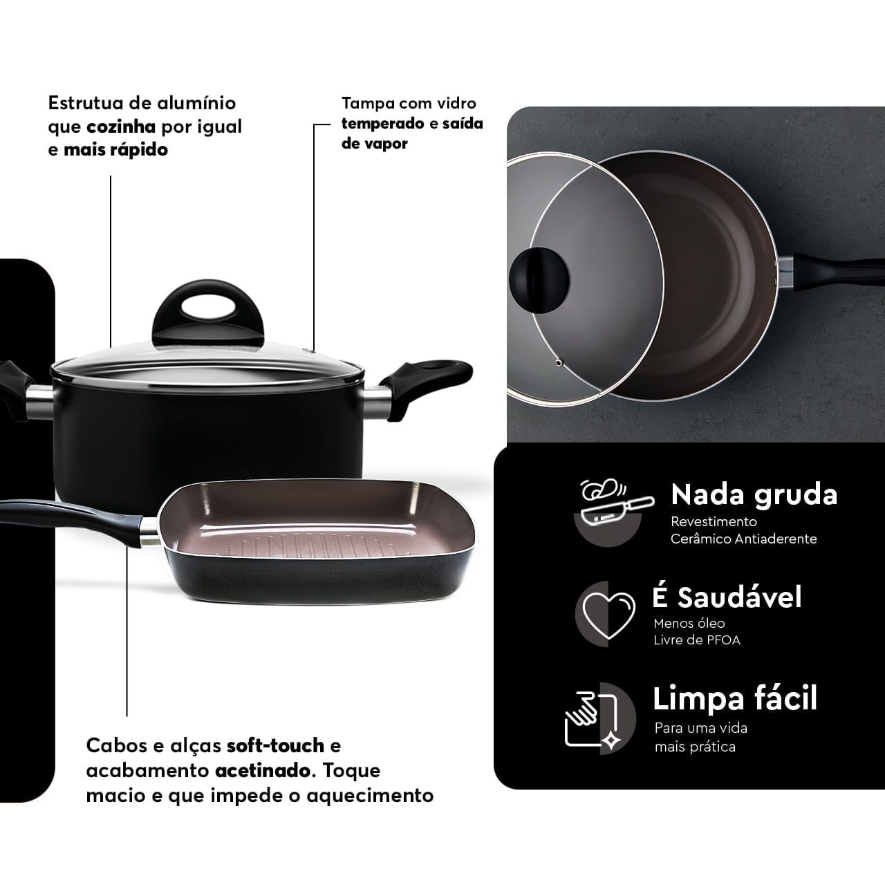 Jogo de Panelas Brinox Antiaderente Ceramic Life 8 Peças Smart Plus Preto 6 Jogo de Panelas Brinox Antiaderente Ceramic Life 8 Peças Smart Plus Preto