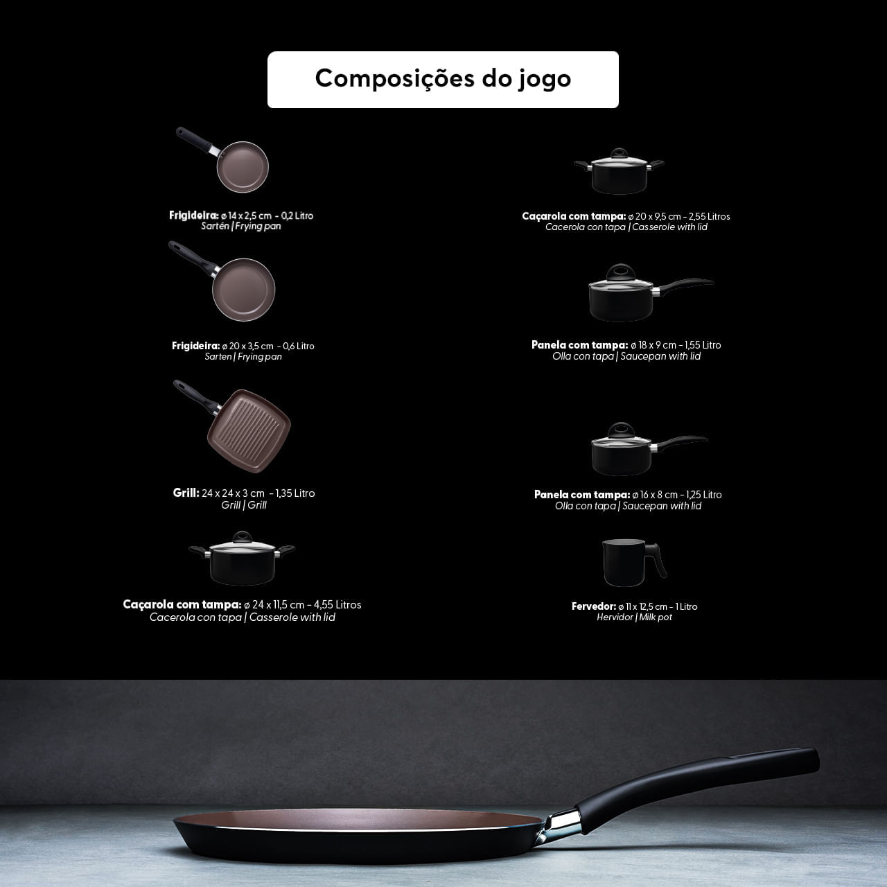 Jogo de Panelas Brinox Antiaderente Ceramic Life 8 Peças Smart Plus Preto 7 Jogo de Panelas Brinox Antiaderente Ceramic Life 8 Peças Smart Plus Preto