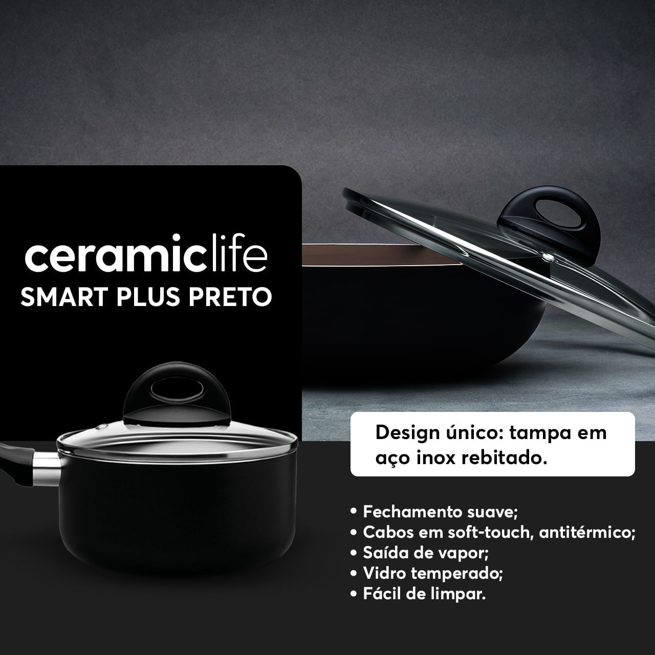 Jogo de Panelas Brinox Antiaderente Ceramic Life 8 Peças Smart Plus Preto 9 Jogo de Panelas Brinox Antiaderente Ceramic Life 8 Peças Smart Plus Preto