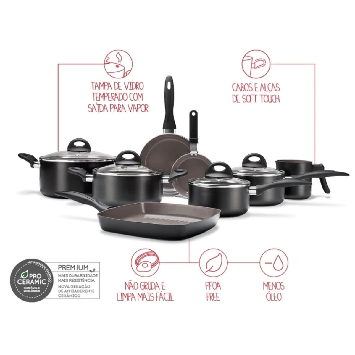 Jogo de Panelas Brinox Antiaderente Ceramic Life 8 Peças Smart Plus Preto 10 Jogo de Panelas Brinox Antiaderente Ceramic Life 8 Peças Smart Plus Preto