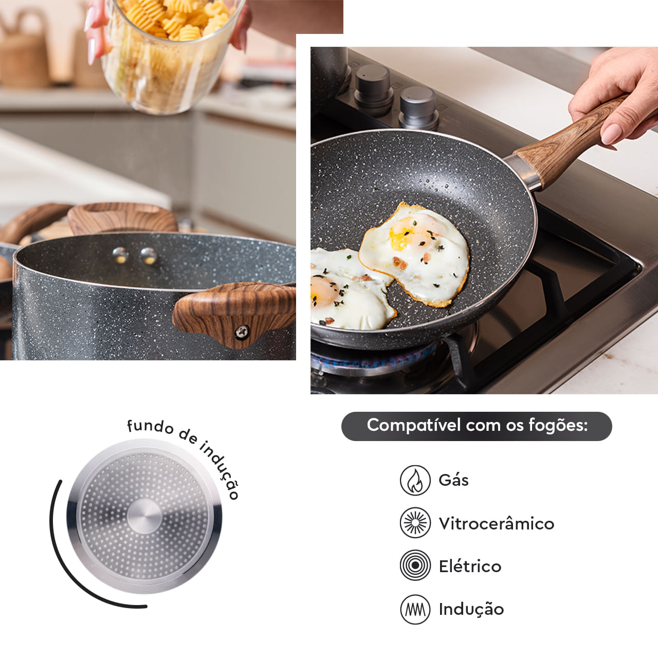 Jogo de Panelas com Indução Brinox Antiaderente Ceramic Life Smart Plus 7 Peças Granito 3 Jogo de Panelas com Indução Brinox Antiaderente Ceramic Life Smart Plus 7 Peças Granito