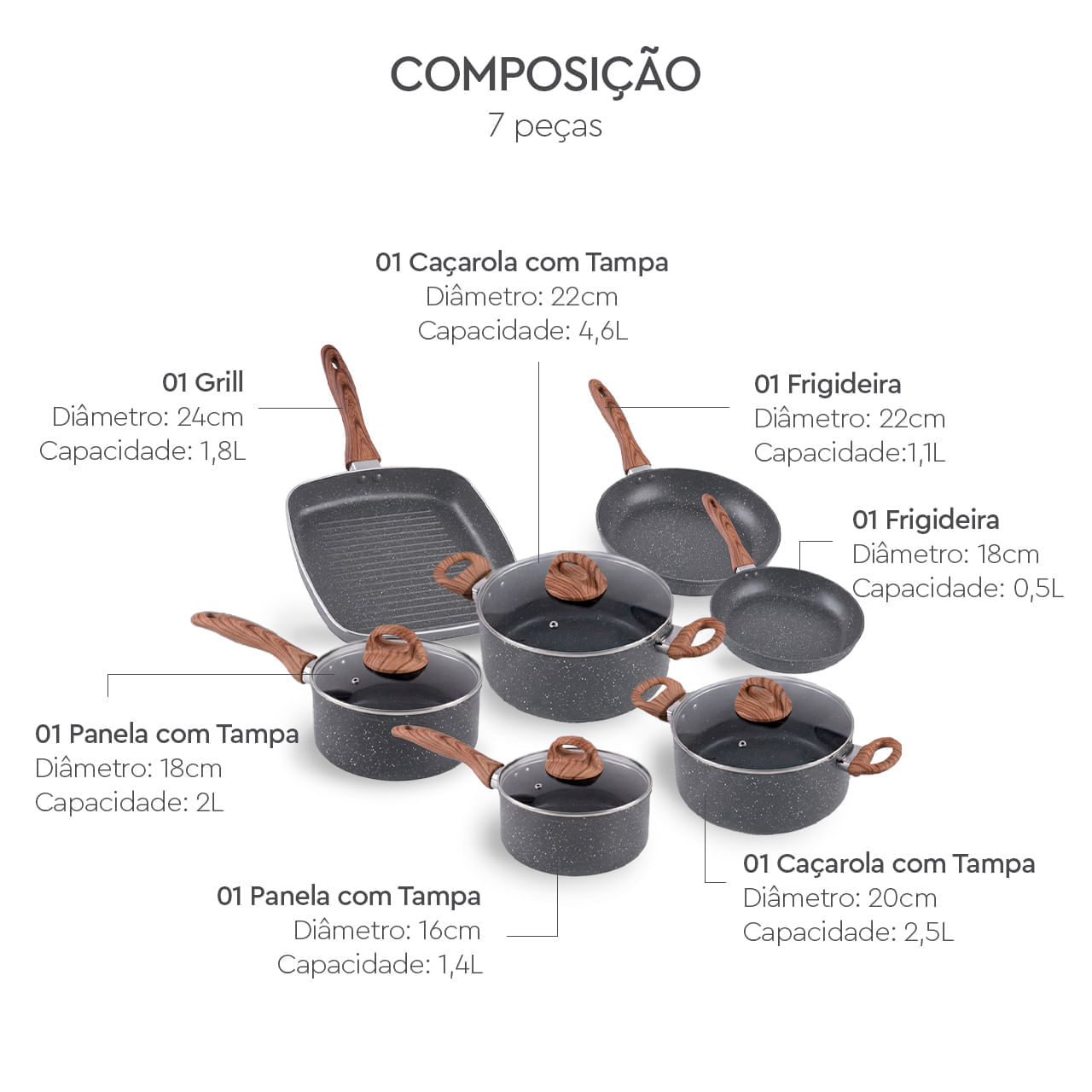 Jogo de Panelas com Indução Brinox Antiaderente Ceramic Life Smart Plus 7 Peças Granito 4 Jogo de Panelas com Indução Brinox Antiaderente Ceramic Life Smart Plus 7 Peças Granito