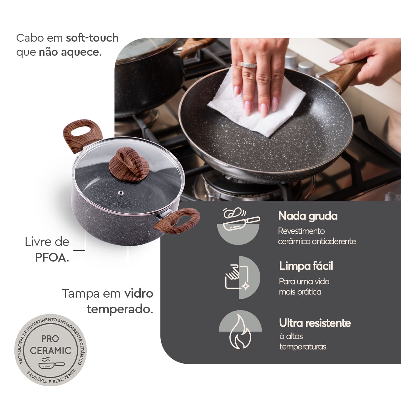 Jogo de Panelas com Indução Brinox Antiaderente Ceramic Life Smart Plus 7 Peças Granito 5 Jogo de Panelas com Indução Brinox Antiaderente Ceramic Life Smart Plus 7 Peças Granito