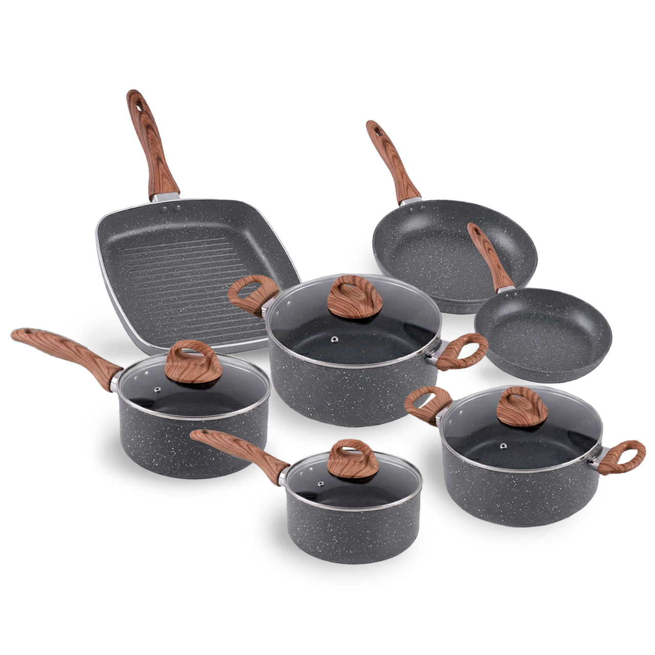 Jogo de Panelas com Indução Brinox Antiaderente Ceramic Life Smart Plus 7 Peças Granito 1 Jogo de Panelas com Indução Brinox Antiaderente Ceramic Life Smart Plus 7 Peças Granito