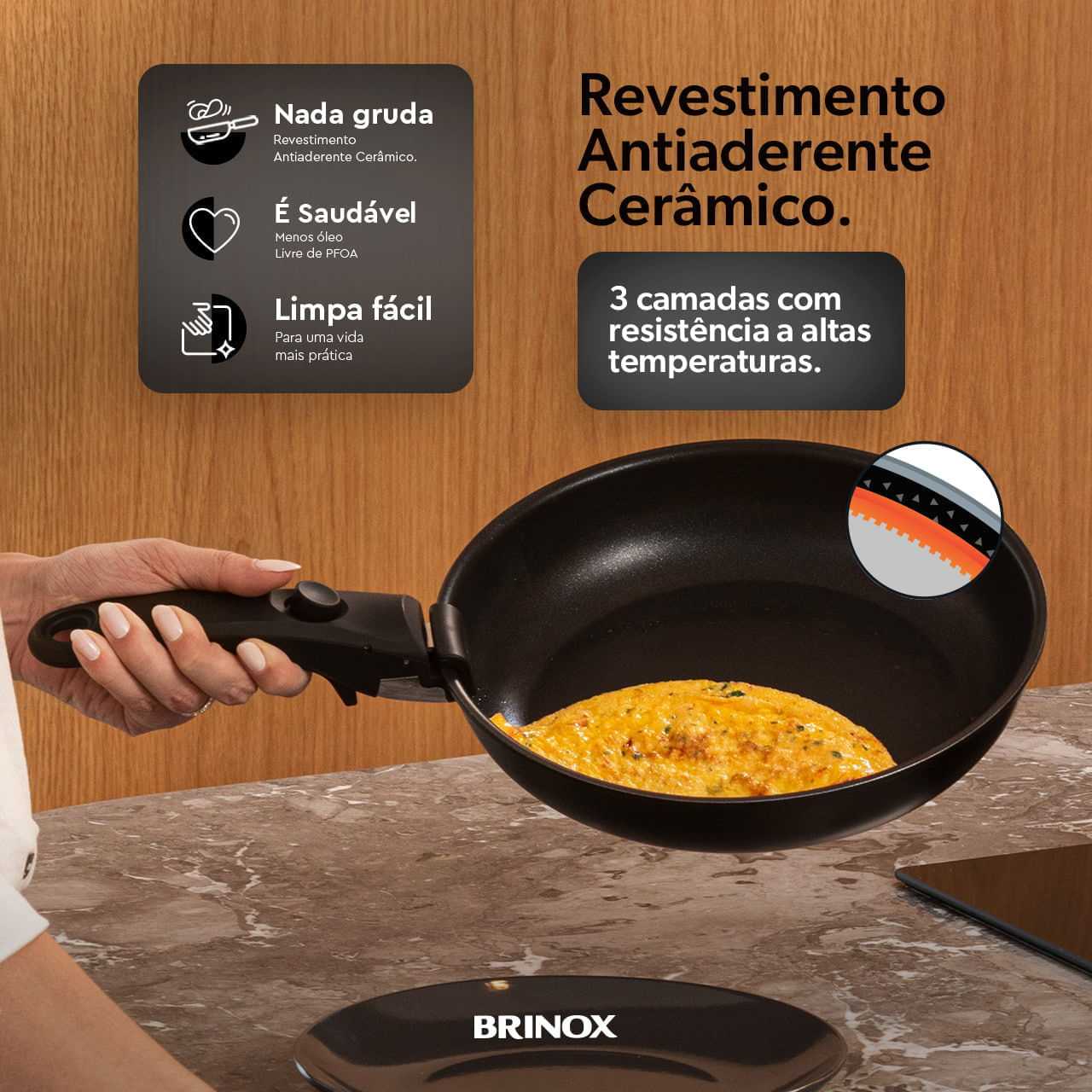 Jogo de Panelas Empilhável Brinox Fit 10 Peças Antiaderente Ceramic Life, Cabo Removível e Fundo de Indução - Preto 6 Jogo de Panelas Empilhável Brinox Fit 10 Peças Antiaderente Ceramic Life, Cabo Removível e Fundo de Indução - Preto
