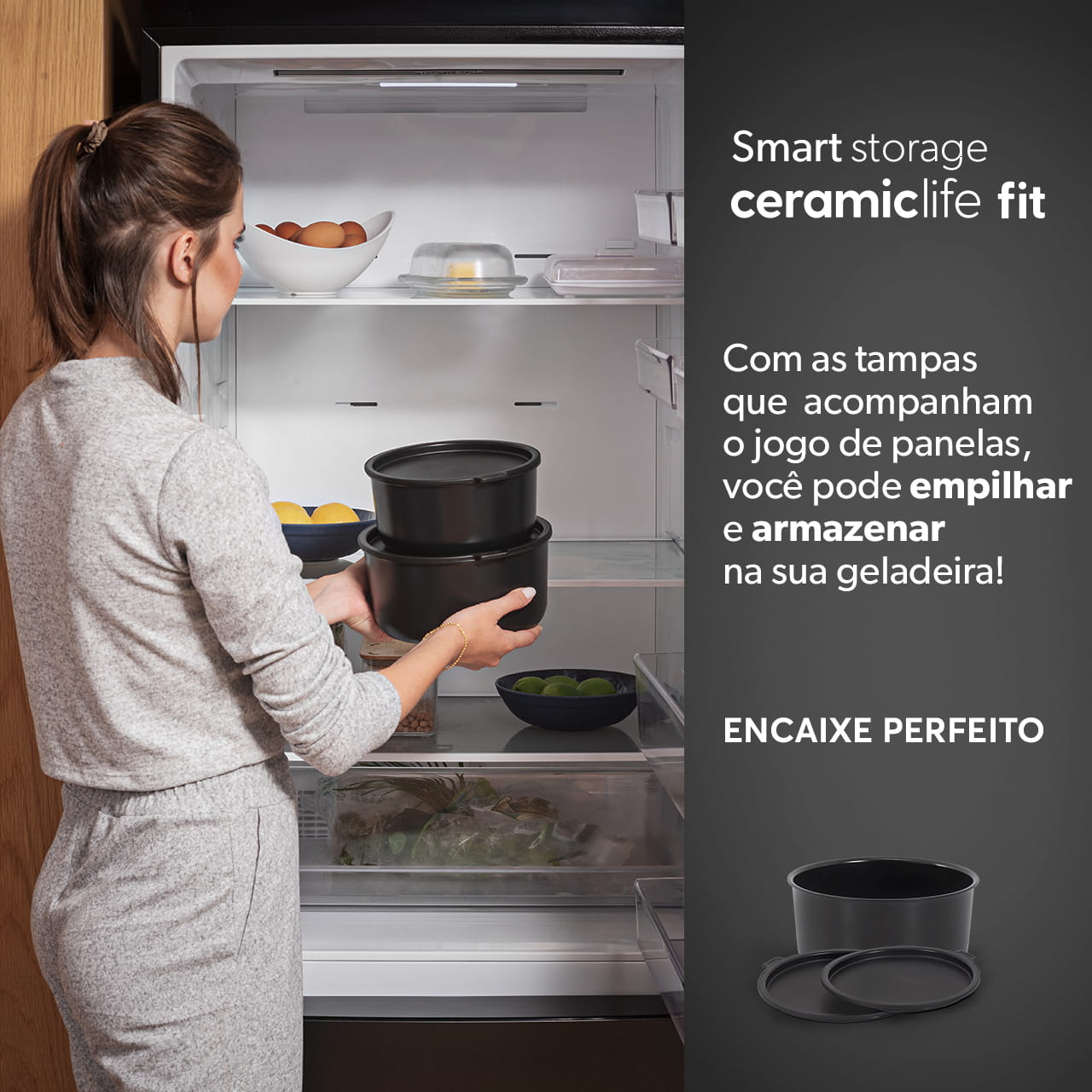 Jogo de Panelas Empilhável Brinox Fit 10 Peças Antiaderente Ceramic Life, Cabo Removível e Fundo de Indução - Preto 8 Jogo de Panelas Empilhável Brinox Fit 10 Peças Antiaderente Ceramic Life, Cabo Removível e Fundo de Indução - Preto