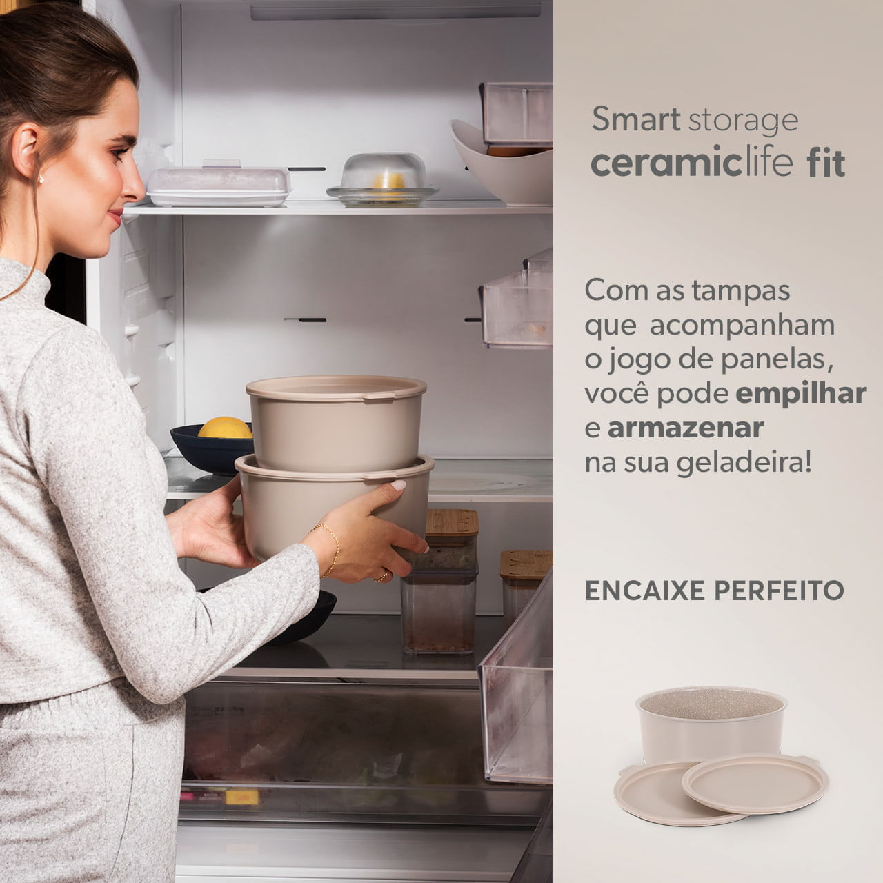 Jogo de Panelas Empilhável Brinox Fit 10 Peças Antiaderente Ceramic Life, Cabo Removível e Fundo de Indução - Areia 7 Jogo de Panelas Empilhável Brinox Fit 10 Peças Antiaderente Ceramic Life, Cabo Removível e Fundo de Indução - Areia
