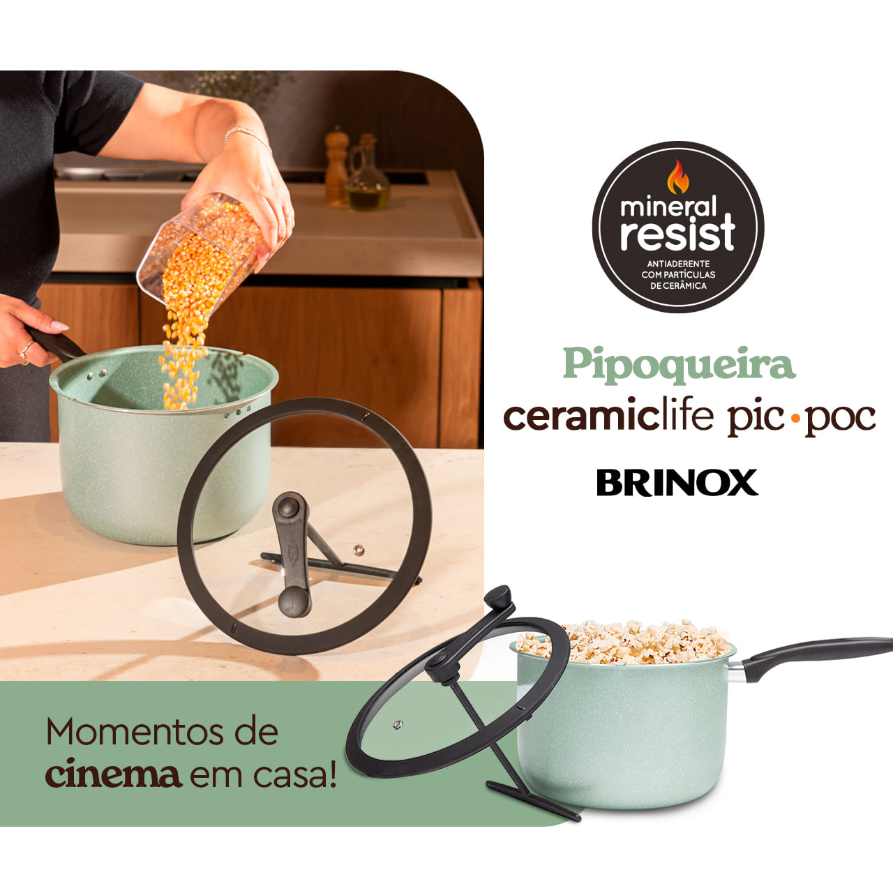 Pipoqueira Brinox Pic Poc Antiaderente Ceramic Life 5,5 Litros Ø22cm Verde 2 Pipoqueira Brinox Pic Poc Antiaderente Ceramic Life 5,5 Litros Ø22cm Verde
