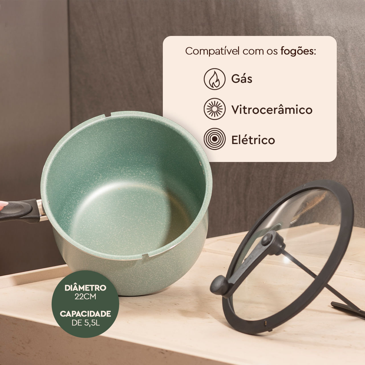 Pipoqueira Brinox Pic Poc Antiaderente Ceramic Life 5,5 Litros Ø22cm Verde 3 Pipoqueira Brinox Pic Poc Antiaderente Ceramic Life 5,5 Litros Ø22cm Verde