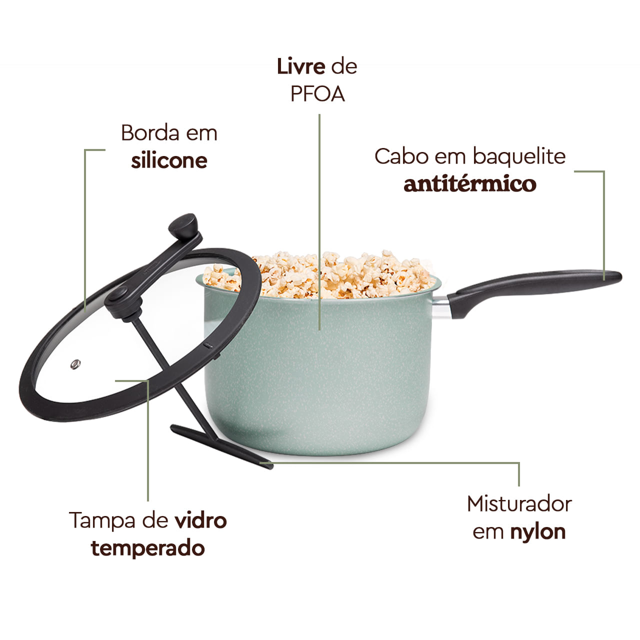 Pipoqueira Brinox Pic Poc Antiaderente Ceramic Life 5,5 Litros Ø22cm Verde 8 Pipoqueira Brinox Pic Poc Antiaderente Ceramic Life 5,5 Litros Ø22cm Verde